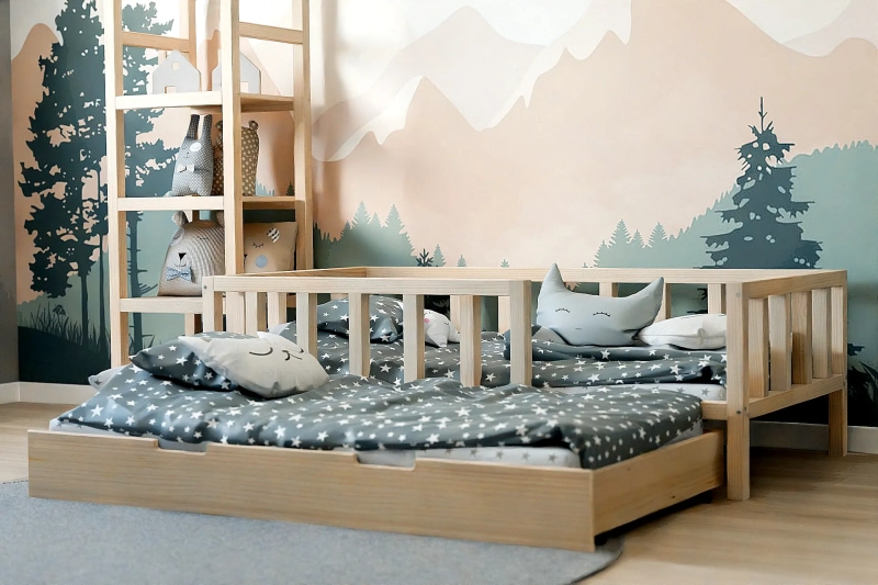 łóżko w stylu montessori dla dziecka, drewniane łóżko w stylu montessori